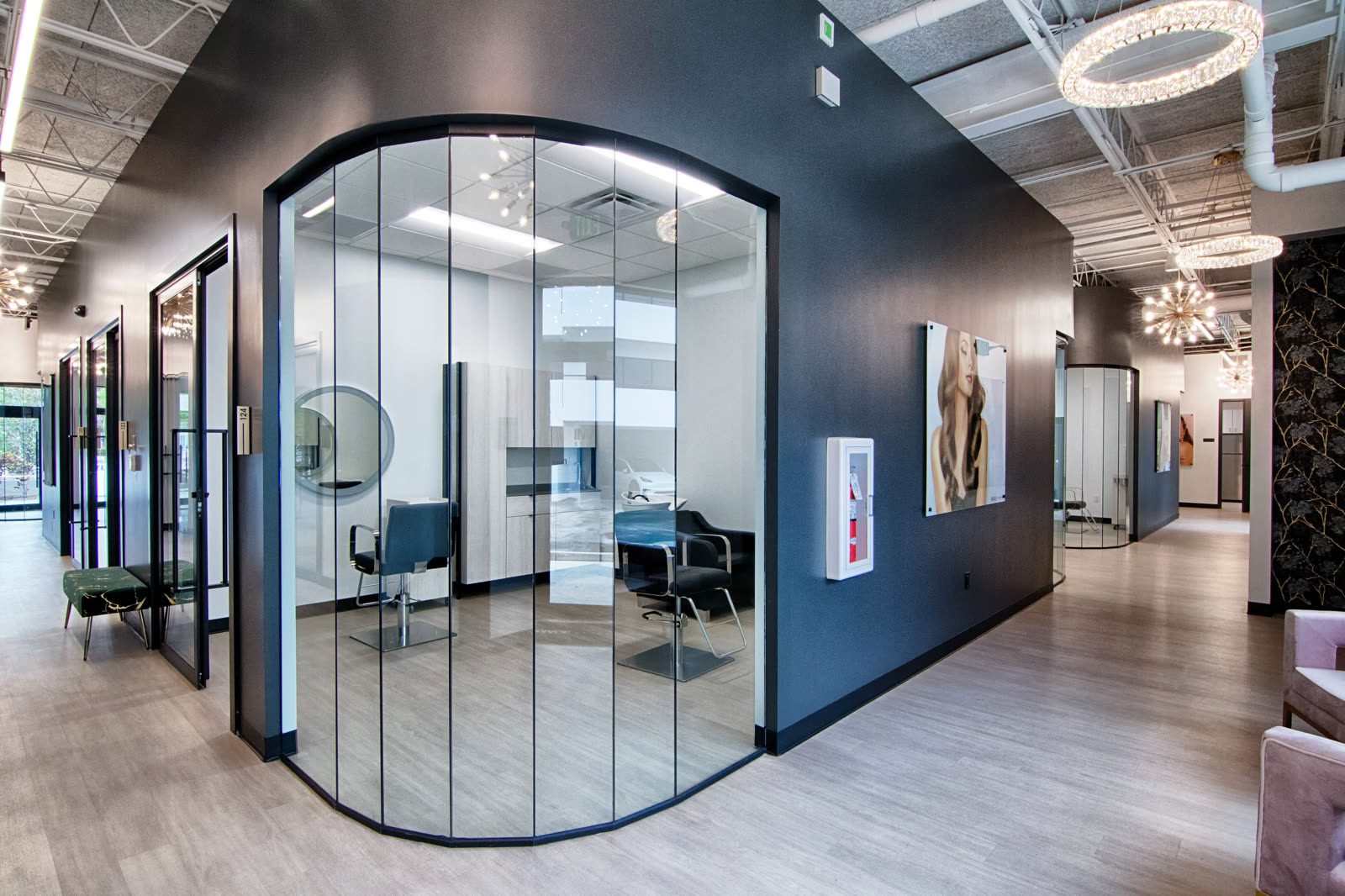 Contemporary salon space with elegant decor
