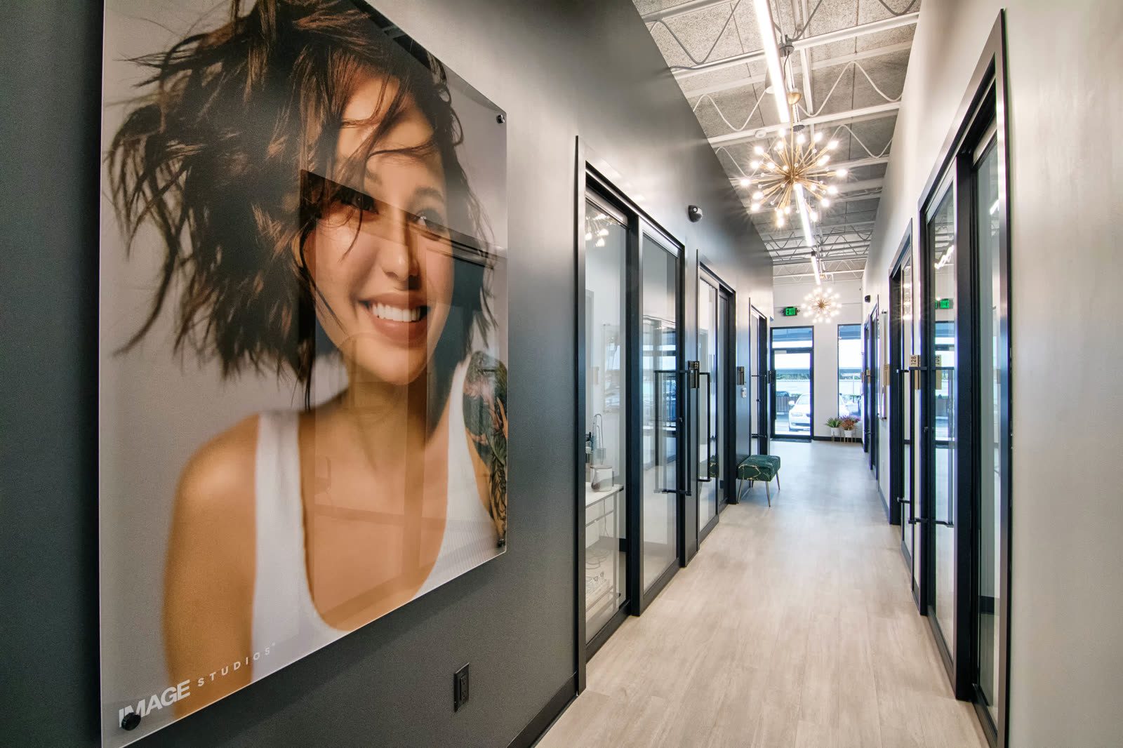 Modern office corridor with artwork