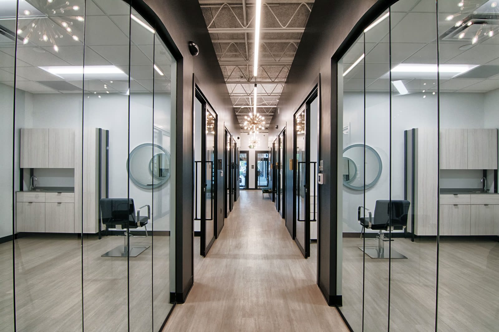 Sleek hallway in contemporary salon design