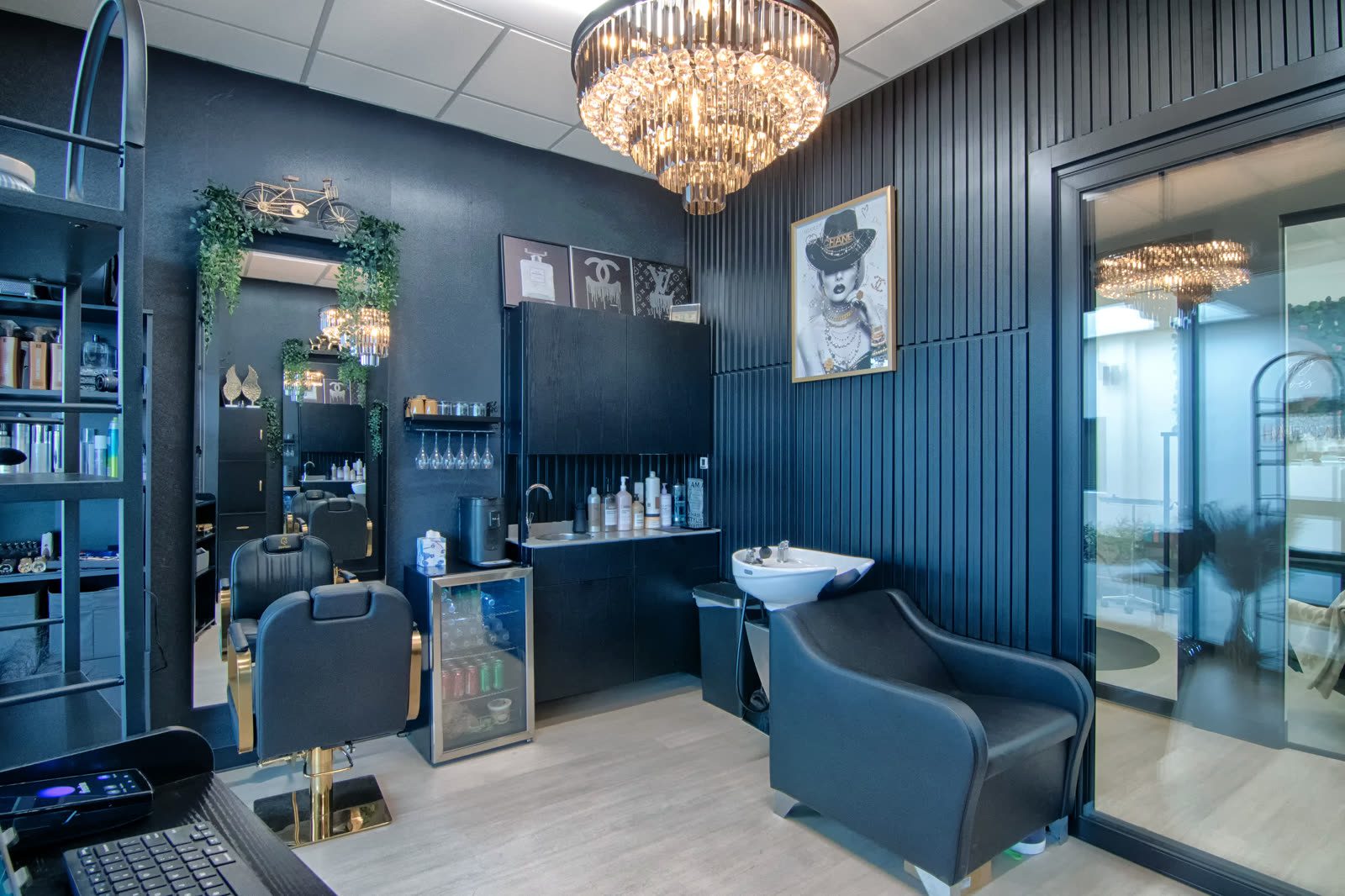 Salon interior with elegant chandelier