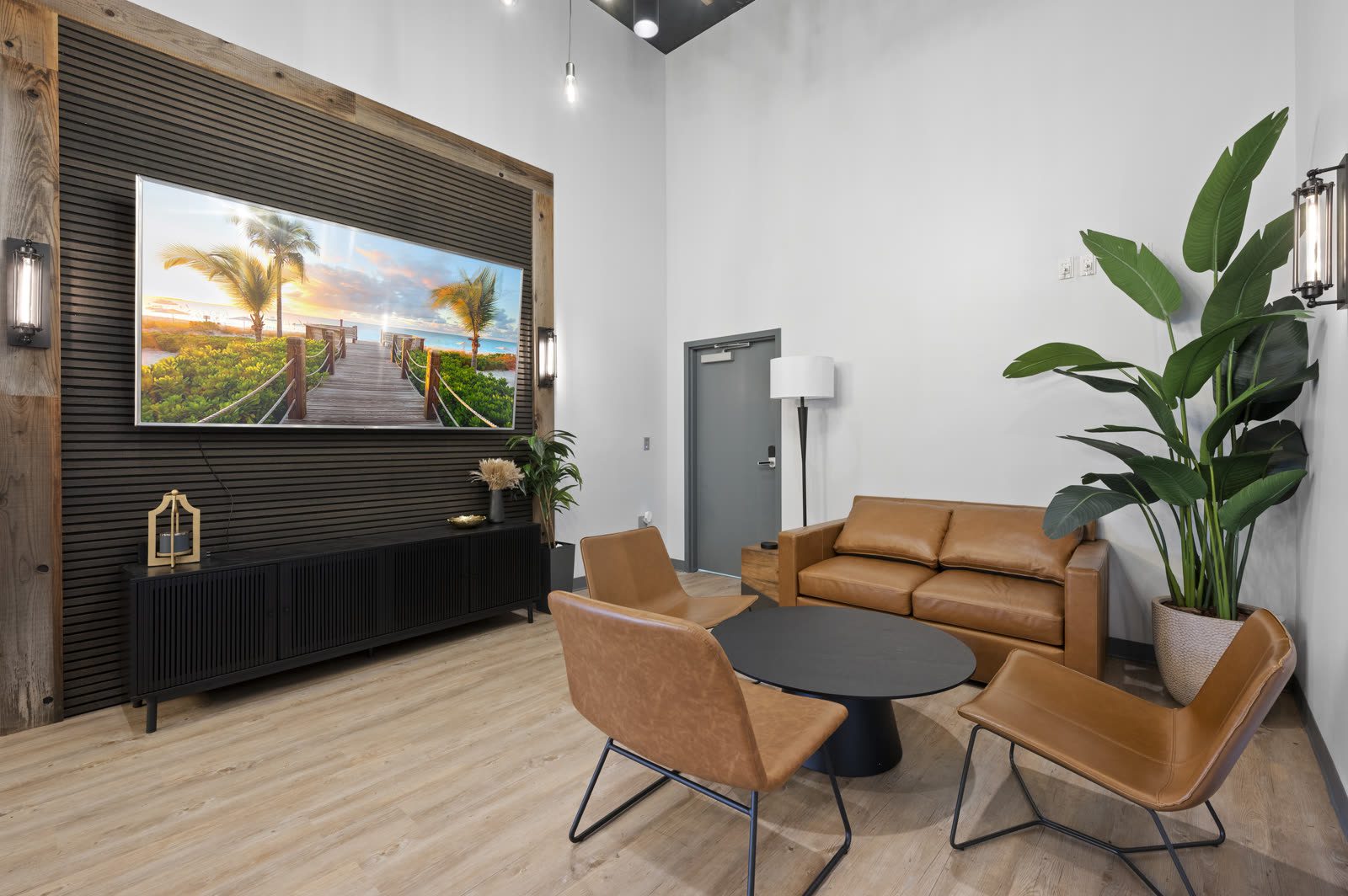 Contemporary waiting area with plants